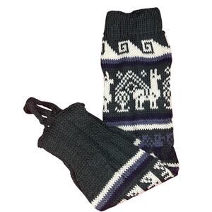 Alpaca Wool Green Leg Warmer Peru Llama Design 19 Inches Long New